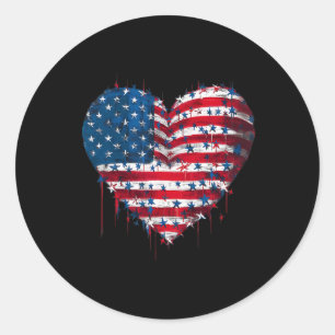Usa Flag Patriotic American Heart Armed Forces 4th Classic Round Sticker