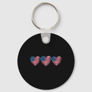 Usa Flag Patriotic American Hearts Armed Forces 4t Key Ring