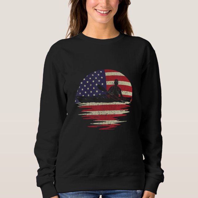 USA Flag Patriotic American Kayaking Kayaker Canoe Sweatshirt (Front)