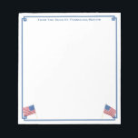 USA Flag Patriotic American Personalised Notepad<br><div class="desc">A stylish notepad that you can personalise with your own text including a name. The design features a Greek Key corner border with watercolor USA flag images (these were originally handpainted by me before being scanned into digital form). . You can change the colour of the border (currently a mid...</div>