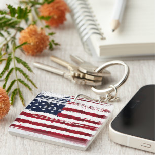 USA Flag Patriotic American Red White Blue Key Ring