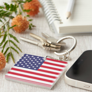 USA Flag Patriotic American Red White Blue Key Ring