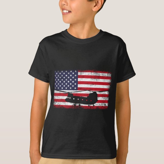 USA Flag Patriotic CH-47 Chinook Helicopter Army D T-Shirt (Front)