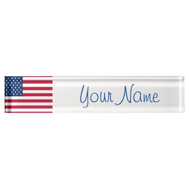 USA Flag Patriotic Custom Desk Name Plate Office (Front)