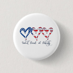 USA Flag Patriotic Hearts 4th of July Sweet Land o 3 Cm Round Badge