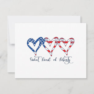 USA Flag Patriotic Hearts 4th of July Sweet Land o Holiday Card