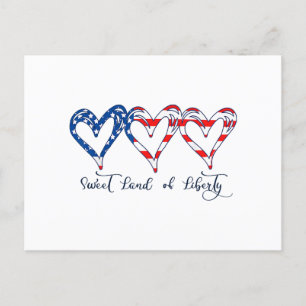 USA Flag Patriotic Hearts 4th of July Sweet Land o Holiday Postcard