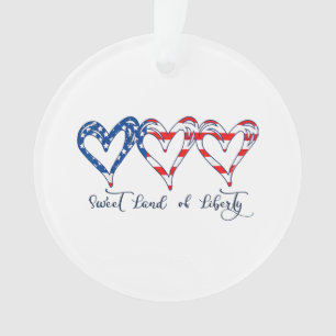 USA Flag Patriotic Hearts 4th of July Sweet Land o Ornament