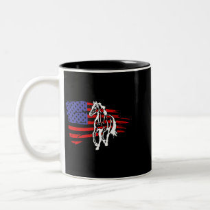 USA Flag Patriotic Horse riding Equestrian gift fo Two-Tone Coffee Mug
