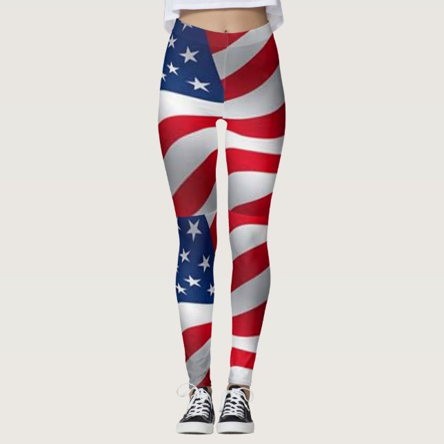 usa flag patriotic pattern red blue white colours leggings (Front)