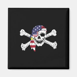 Usa Flag Patriotic Skull And Crossbones Pirate Men Magnet