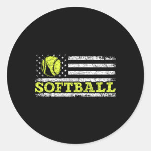 Usa Flag Patriotic Softll Player American Sport So Classic Round Sticker