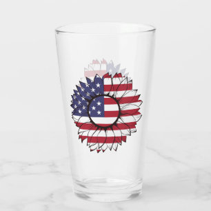 USA flag Patriotic Sunflower, 4th of July Glass
