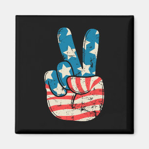 Usa Flag Peace Sign Hand 4th Of July Patriotic Men Magnet
