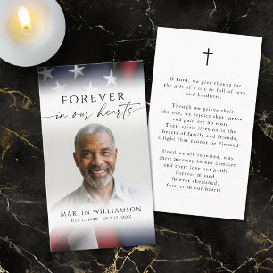 USA Flag Photo Cross Funeral Memorial Prayer Card