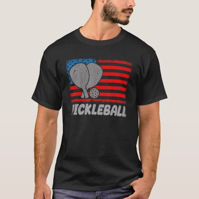 USA Flag Pickleball Shirt Paddle Pickleball Player (Front)
