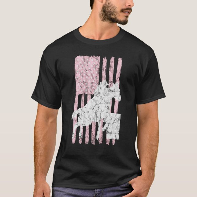 Usa Flag Pink Barrel Racing Racer Horse Riding Rod T-Shirt (Front)