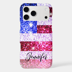 USA flag Pink blue America sparkle Custom name