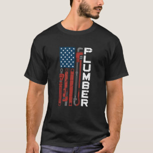 USA Flag Plumbing Professional Pipe Plumber Blue C T-Shirt
