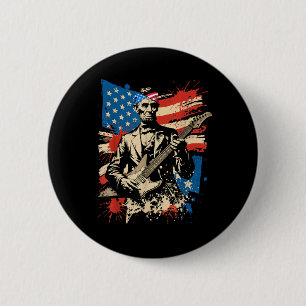 Usa Flag President Abraham Lincoln Playing Guitar 6 Cm Round Badge
