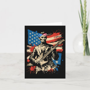 Usa Flag President Abraham Lincoln Playing Guitar Card