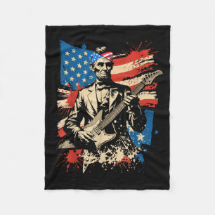 Usa Flag President Abraham Lincoln Playing Guitar Fleece Blanket