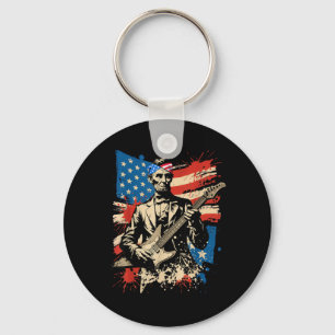 Usa Flag President Abraham Lincoln Playing Guitar Key Ring