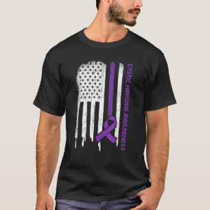 Usa Flag Purple Ribbon Cystic Fibrosis Awareness T-Shirt