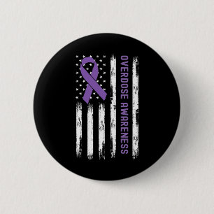 Usa Flag Purple Ribbon Overdose Awareness 6 Cm Round Badge