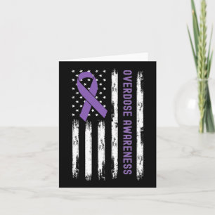 Usa Flag Purple Ribbon Overdose Awareness  Card