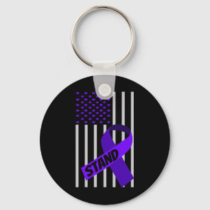 USA Flag purple Ribbon Panceratic Cancer Awareness Key Ring