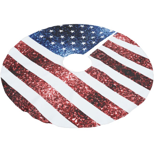 USA flag red and blue sparkles glitters Brushed Polyester Tree Skirt (Angled)