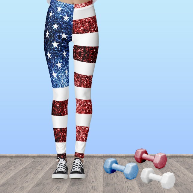 USA flag red and blue sparkles glitters Leggings (Get ready for 4th of July party with our trendy USA flag red and blue sparkles glitters Leggings!)