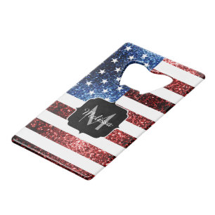 USA flag red and blue sparkles glitters Monogram