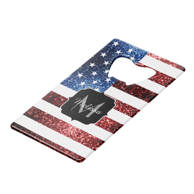 USA flag red and blue sparkles glitters Monogram (Front Angled)