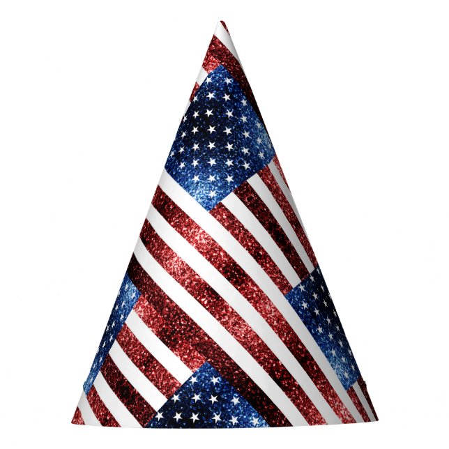 USA flag red and blue sparkles glitters Party Hat (Front)