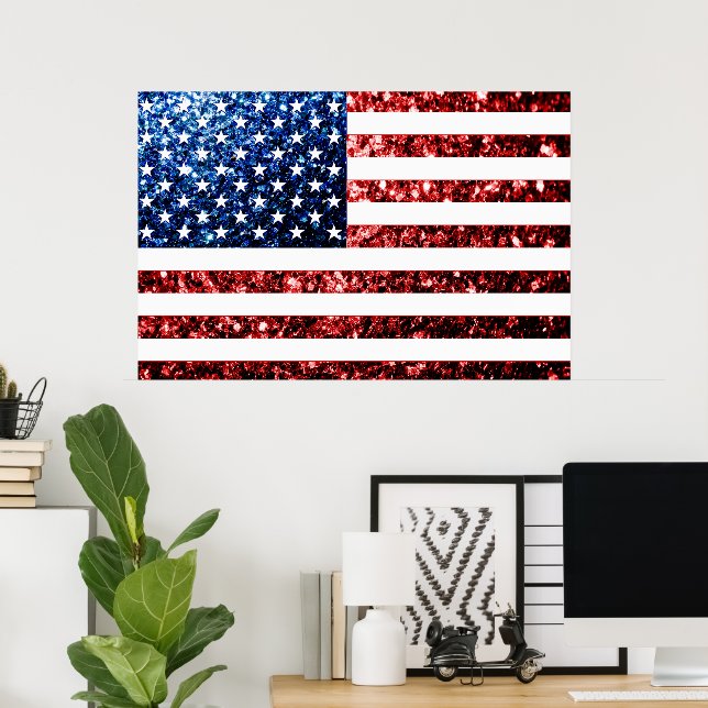 USA flag red and blue sparkles glitters Poster (Home Office)