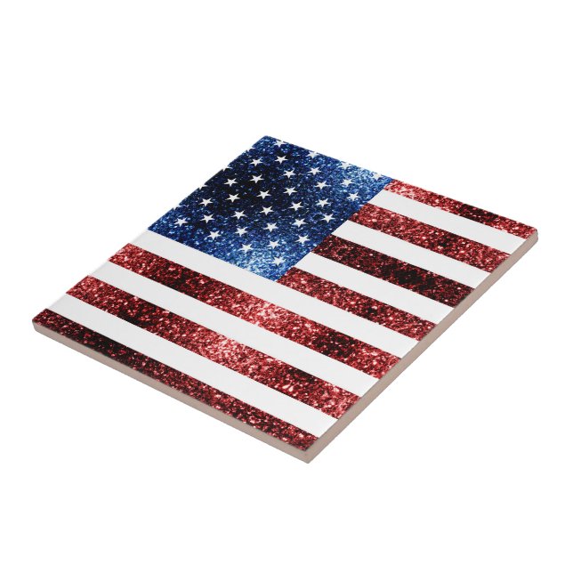 USA flag red and blue sparkles glitters Tile (Side)
