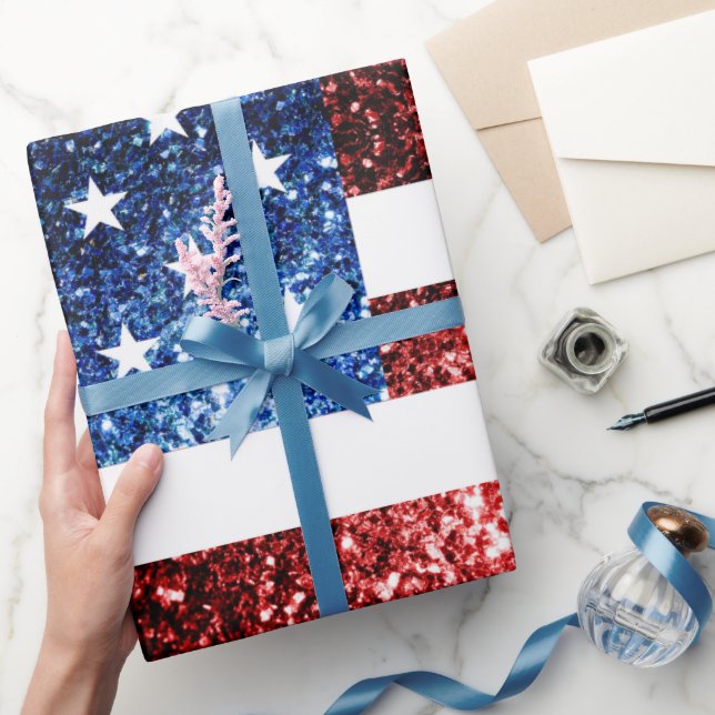 USA flag red and blue sparkles glitters Wrapping Paper (Gifting)