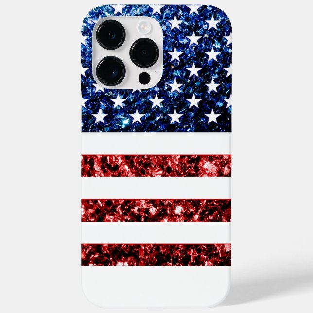 USA flag red blue faux sparkles bling Case-Mate iPhone Case (Back)