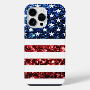 USA flag red blue sparkles faux bling iPhone Case