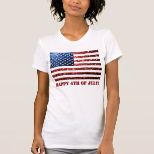 USA flag red blue sparkles glitters 4th of July T-Shirt