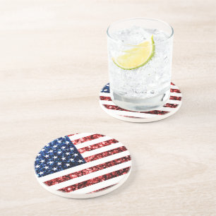 USA flag red blue sparkles glitters Coaster