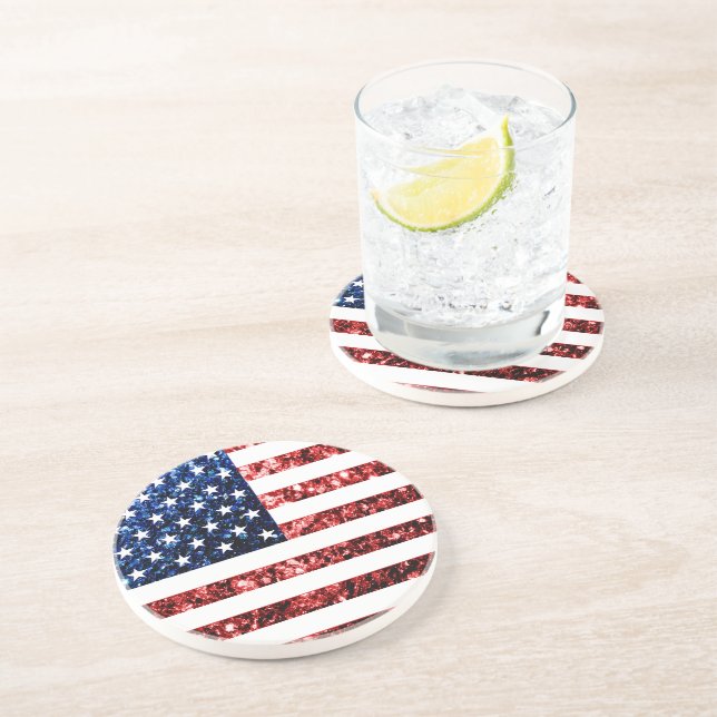 USA flag red blue sparkles glitters Coaster (Side)