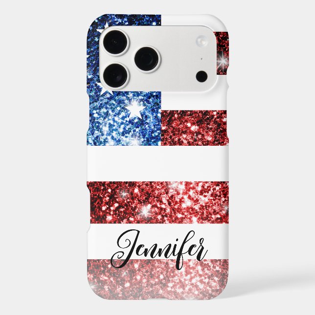 USA flag red blue sparkles glitters Custom name (Back)