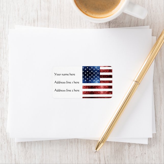 USA flag red blue sparkles glitters Label (Insitu)