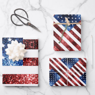 USA flag red blue sparkles glitters pattern Wrapping Paper Sheet