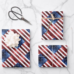 USA flag red blue sparkles glitters pattern Wrapping Paper Sheet