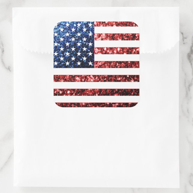 USA flag red blue sparkles glitters Square Sticker (Bag)