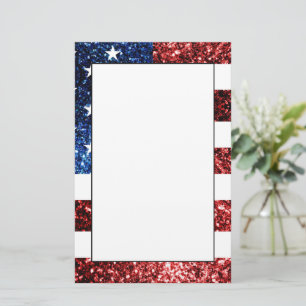 USA flag red blue sparkles glitters Stationery